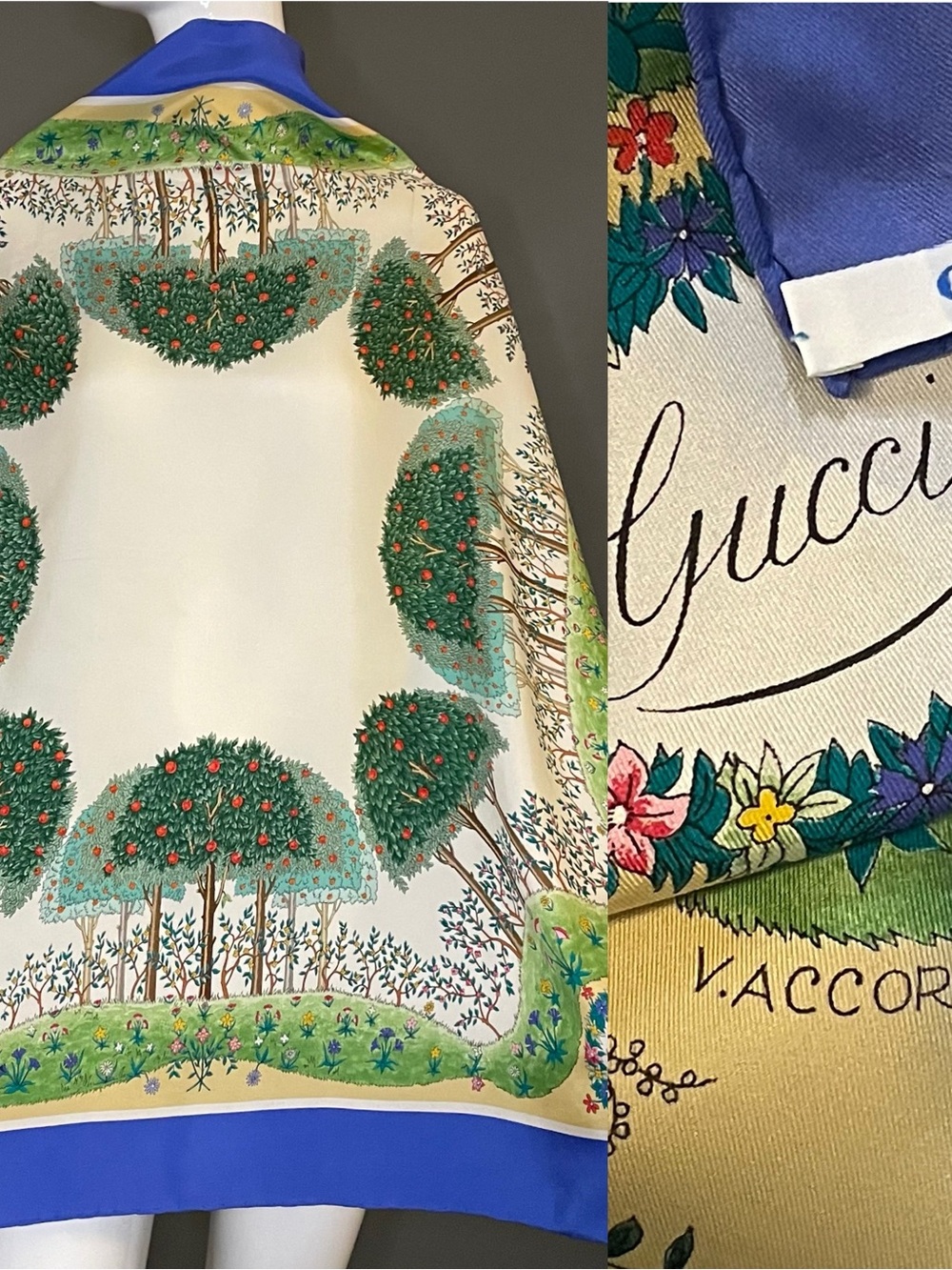 Rare Vintage Gucci Accornero Silk Scarf 34 In Sq Excellent Condition